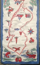 VINTAGE Mid Century MCM 1940s 1949 NEW JERSEY TEA TOWEL AMAZING Graphics MINT  picture
