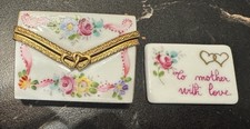 NWOB Limoges Mothers Day JOINING HEARTS Envelope Trinket Box Vintage Peint Main picture