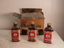Vntg Black Silk Stove Polish 3 Glass Bottles Prescott Co NOS  Paper Label  Case picture