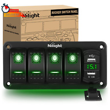 4 Gang Rocker Switch Panel Green Backlit with USB Charger Voltmeter picture