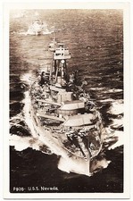 real photo USS Nevada BB-36 World War II US Navy Battleship Gun Turrets RPPC picture