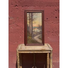 Antique Framed Original Chalk Pastel Landscape – Signed Woodland Lake Sunset picture