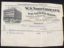 Minneapolis W.S. Nott Co. Pure Oak Leather Belting 1896 Billhead w/ Vignette picture