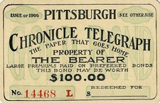 1906 Pittsburgh Chronicle Telegraph Bonds Lottery Ticket picture