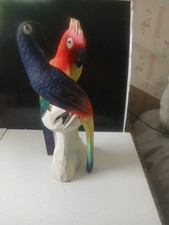 Vintage Wooden Carved Pair Of Birds Parrots Painted  Folk Art 10.5