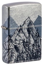 Zippo Mountain Sketch Design Tumbled Chrome 540 Fusion Windproof Pocket Light... picture