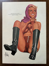 1972 Print Magazine Adult Illustration Topless Blonde Big Smile Bar Art Pinup picture