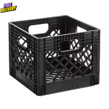 Juggernaut Storage 16QT Heavy-Duty Plastic Milk Crate Black with Built-in Handle picture