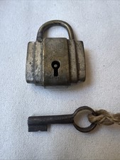 Antique British Colonial Indian Handmade Brass Unique Step Shape Padlock and Key picture