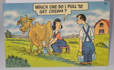 Vintage Linen Postcard 1940s Novelty WHICH ONE DO I PULL TO GET CREAM? Unused picture