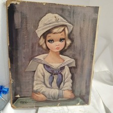 VTG Art Print Wood 60'S Eden big eyes BLONDE HAIR SAILOR Girl 8 X 10 MCM picture