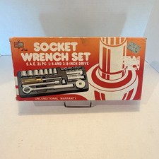 Vintage KMart 21 Piece Auto S.A.E. 1/4” & 3/8  Socket Set Blue picture