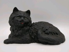 Vintage Hubley Style Cast Iron Black Cat W/Green Eyes Door Stop Decor 10.5”x5.5” picture
