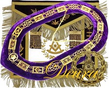 Masonic Grand Lodge Past Master APRON + Chain Collar Purple + Jewel Complete SET picture