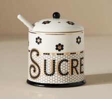 NEW ANTHROPOLOGIE BISTRO TILE MOSAIC SUGAR POT BOWL 3 PC FRENCH COLLECTION SUCRE picture