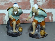 2 Vtg Shiwan chinese mud men ceramic glossy figurine lot picture