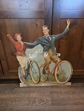 Antique 1930s Balloon Tire Bicycle Store Display Die Cut Cardboard Standee 23x28 picture
