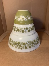 Vintage Pyrex Spring Blossom Mixing Bowl 3 Pc Set Green Crazy Daisy picture