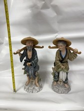 Vintage Made in Japan Porcelain Figurines Asian Couple Fisherman Woman 10” Pair picture