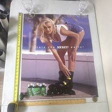 🍺 Vintage 1997 Mickey’s Beer Poster Roller Skates Pin-Up Stroh Brewing 22x28 picture
