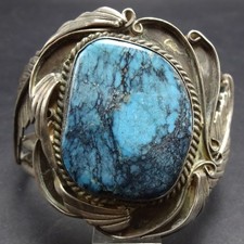 Old SMOKY BISBEE TURQUOISE Sterling Silver Cuff BRACELET Vintage PAWN picture