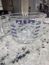 Vintage Pyrex 4 Cup Blue Lettering Glass Liquid Measuring Cup Made In USA picture
