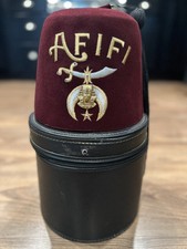 Afifi RED FEZ HAT VINTAGE Tacoma Washington MASONIC FREEMASONRY SHRINER w Case picture