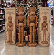 Set of 2 My Texas House 5ft Wood Decorative Nutcracker in Dark Natural Finish  picture