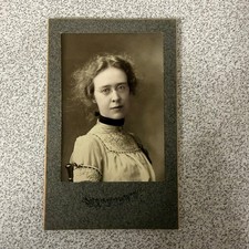 Antique Cabinet Card Photograph Woman with Glasses Krueger SLC UT 2.25x3.5 picture
