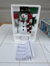 Vintage 1996 World Bazaars Musical Bubble Blowing Snowman Christmas Box picture