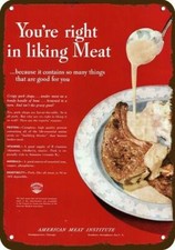 1947 AMERICAN MEAT INSTITUTE Pork Chop Vintag-Look DECORATIVE REPLICA METAL SIGN picture
