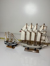 Vintage Wooden Sailing Ship Model Lot of 2 Jamaica Tall Ship Nautical Decor picture