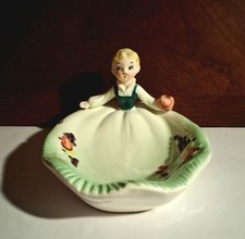 Vintage Ucagco Ceramic Apple Fruit Girl Trinket / Soap Dish – Mid Century Japan picture