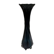 Vintage Hand Blown Art Glass Twisted Swirl Teal/ Dark Blue Ombre 16
