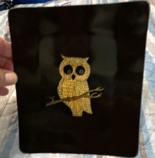 Vintage MCM Couroc of Monterey Inlaid Owl Resin Serving Tray Plate picture