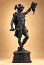 Perseus Holding Medusa Head Statue – Black Matte Resin Classical Greek 3D 7 in picture
