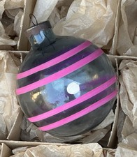 VTG Shiny Brite Corning Us Of A Deco Blue Unsilvered Pink Stripe Glass Ornament picture