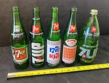 vintage lot of 7-up green soda 5 bottles Oklahoma Bicentennial Commemorative + picture