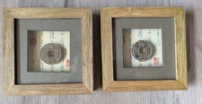 Set of 2 Old Money Ancient Bronze? Copper? Framed Wood Shadow Box Chinese Coins picture