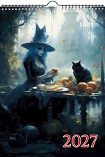 2027 Wall Calendar ~ Spooky Witches with Black Cats Having a Feast Halloween picture