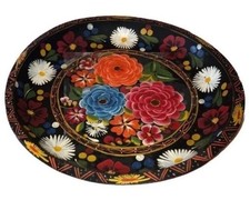 Pretty Vintage BATEA  WOODEN TRAY Mexico Hand Carved & Painted 14” picture