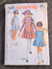 Vintage Simplicity 7666 Size 7 Girls Mod Tent Dress Pattern Laminated Jacket picture