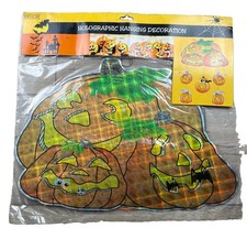 VTG 90’s Halloween Holographic Hanging Decor Pumpkin Ghost Skeleton Spiders NEW picture