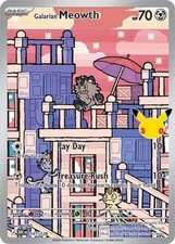 Pokemon Galarian Meowth 141/128 Holo Illustration Rare ME: 30th Celebration NM picture