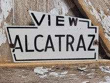 VINTAGE ALCATRAZ PORCELAIN SIGN OLD PRISON JAIL PENITENTIARY SOUVENIR CALIFORNIA picture