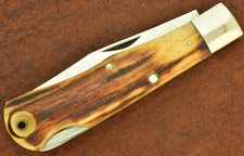 VINATGE AURUM USA HARLEY DAVIDSON AWESOME STAG HUGE BULLET TRAPPER KNIFE (36386) picture