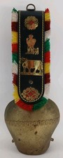 Vintage Alpine Cowbell Leather Strap Brass Cow Herdsman Folk Art 12in picture