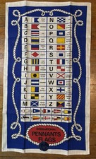 Vintage Stevens Linen Assoc International Pennants Flags 100% Linen Tea Towel picture