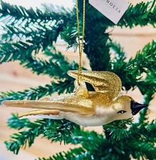 Blown Glass Gold Glitter Swallow Bird Christmas Tree Ornament picture