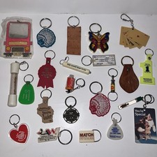 VTG 80s Advertising Keychains Lot 22 auto Leather Coca Cola RV Pet Bank picture